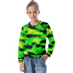 Green Waves Flow Series 3 Kids  Long Sleeve Tee With Frill 