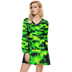 Green Waves Flow Series 3 Tiered Long Sleeve Mini Dress