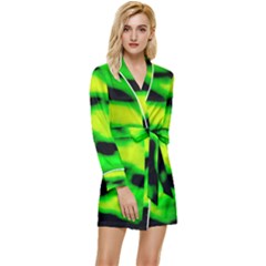 Green Waves Flow Series 3 Long Sleeve Satin Robe by DimitriosArt