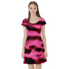 Pink  Waves Flow Series 9 Short Sleeve Skater Dress by DimitriosArt