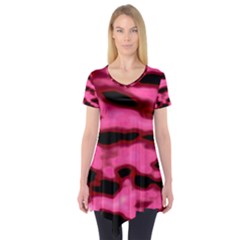 Pink  Waves Flow Series 9 Short Sleeve Tunic  by DimitriosArt