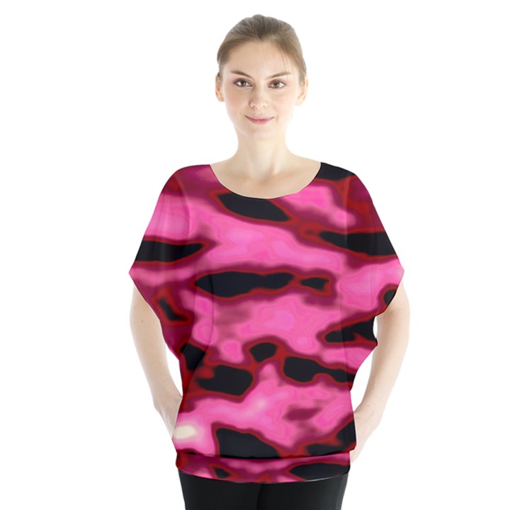 Pink  Waves Flow Series 9 Batwing Chiffon Blouse