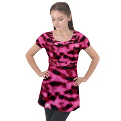 Pink  Waves Flow Series 9 Puff Sleeve Tunic Top by DimitriosArt