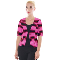 Pink  Waves Flow Series 9 Cropped Button Cardigan by DimitriosArt