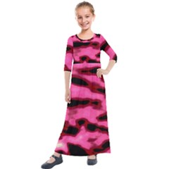 Pink  Waves Flow Series 9 Kids  Quarter Sleeve Maxi Dress by DimitriosArt