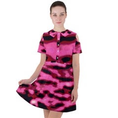 Pink  Waves Flow Series 9 Short Sleeve Shoulder Cut Out Dress  by DimitriosArt