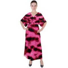 Pink  Waves Flow Series 9 V-neck Boho Style Maxi Dress by DimitriosArt