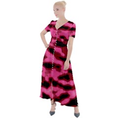 Pink  Waves Flow Series 9 Button Up Short Sleeve Maxi Dress by DimitriosArt