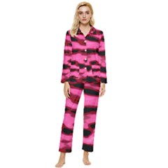 Pink  Waves Flow Series 9 Womens  Long Sleeve Velvet Pocket Pajamas Set by DimitriosArt