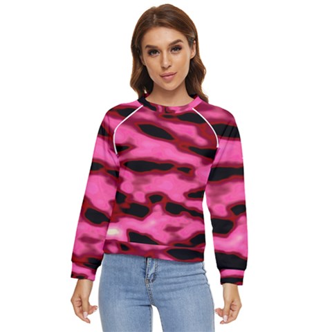 Pink  Waves Flow Series 9 Women s Long Sleeve Raglan Tee by DimitriosArt