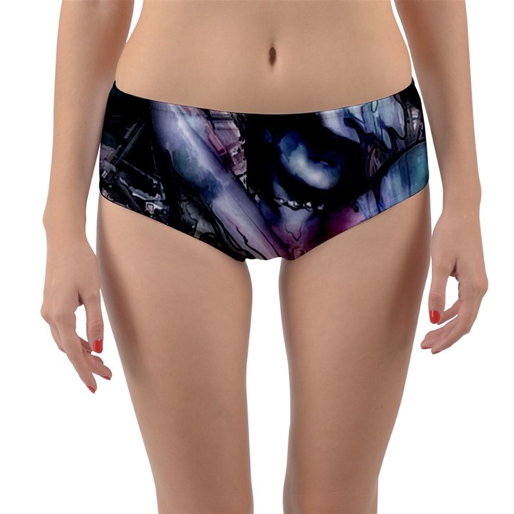 Watercolor Girl Reversible Mid-Waist Bikini Bottoms