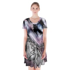 Watercolor Girl Short Sleeve V-neck Flare Dress by MRNStudios