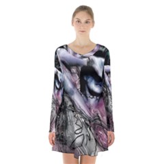 Watercolor Girl Long Sleeve Velvet V-neck Dress by MRNStudios