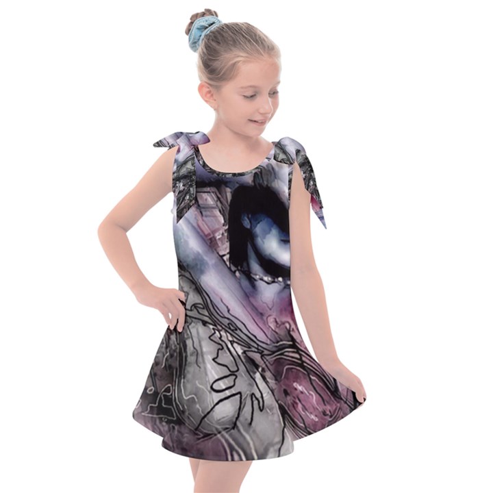 Watercolor Girl Kids  Tie Up Tunic Dress