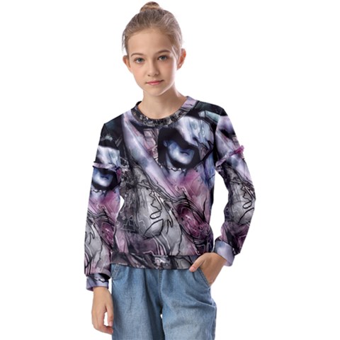 Watercolor Girl Kids  Long Sleeve Tee With Frill  by MRNStudios