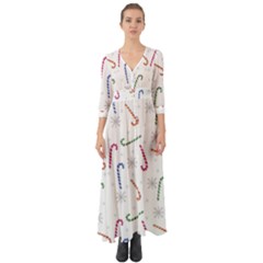 Christmas Candy Canes Button Up Boho Maxi Dress by SychEva