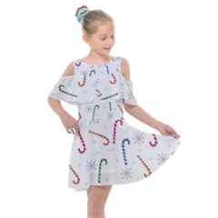 Christmas Candy Canes Kids  Shoulder Cutout Chiffon Dress