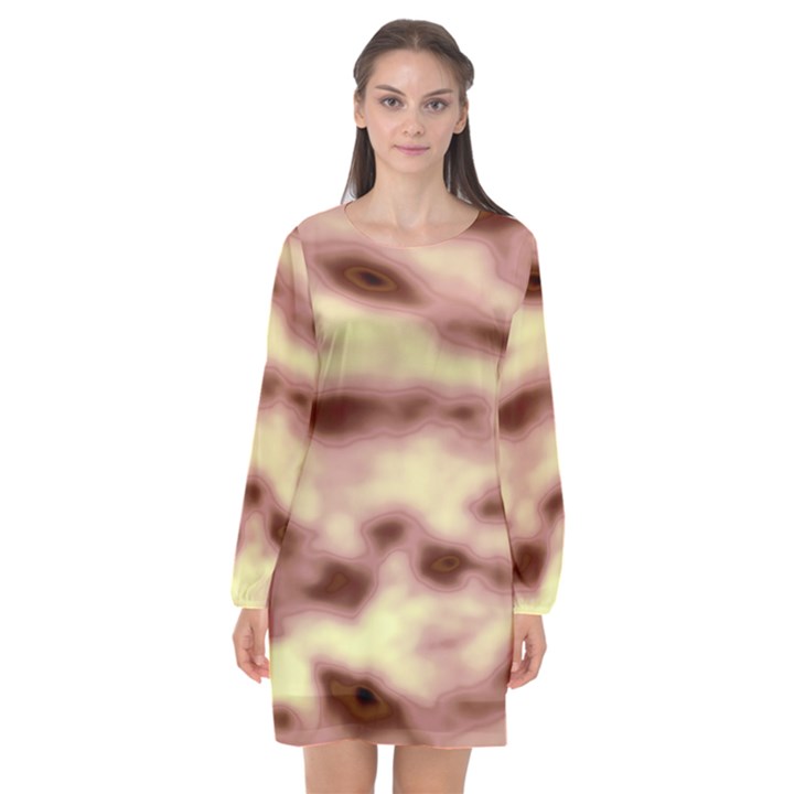 Pink  Waves Flow Series 10 Long Sleeve Chiffon Shift Dress 