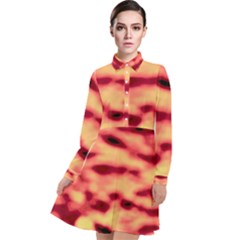 Red Waves Flow Series 4 Long Sleeve Chiffon Shirt Dress by DimitriosArt