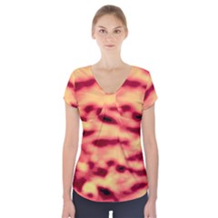 Red Waves Flow Series 4 Short Sleeve Front Detail Top