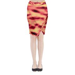 Red Waves Flow Series 4 Midi Wrap Pencil Skirt