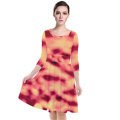 Red Waves Flow Series 4 Quarter Sleeve Waist Band Dress