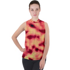 Red Waves Flow Series 4 Mock Neck Chiffon Sleeveless Top by DimitriosArt