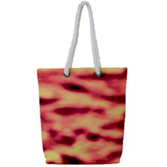 Red Waves Flow Series 4 Full Print Rope Handle Tote (small) by DimitriosArt