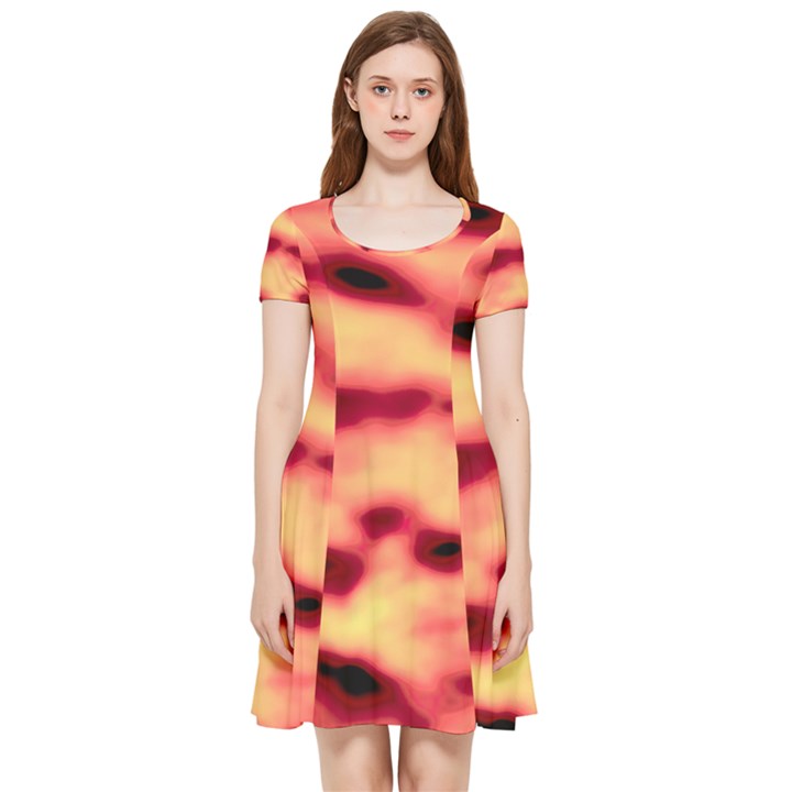 Red Waves Flow Series 4 Inside Out Cap Sleeve Dress