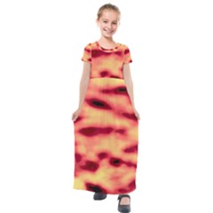 Red Waves Flow Series 4 Kids  Short Sleeve Maxi Dress by DimitriosArt