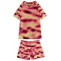 Red Waves Flow Series 4 Kids  Swim Tee and Shorts Set View1