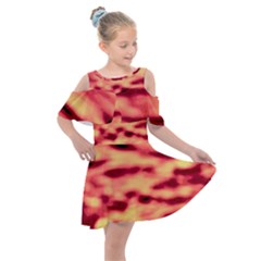 Red Waves Flow Series 4 Kids  Shoulder Cutout Chiffon Dress by DimitriosArt