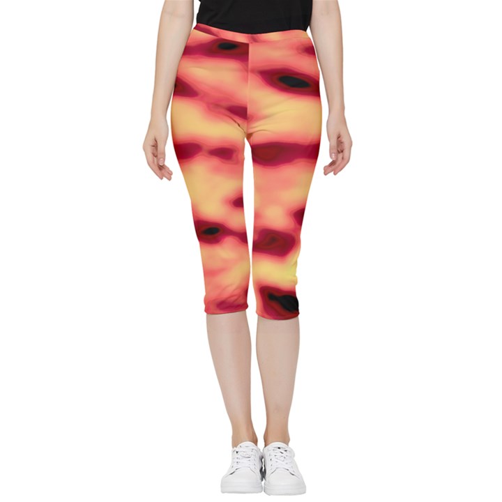 Red Waves Flow Series 4 Inside Out Lightweight Velour Capri Leggings 