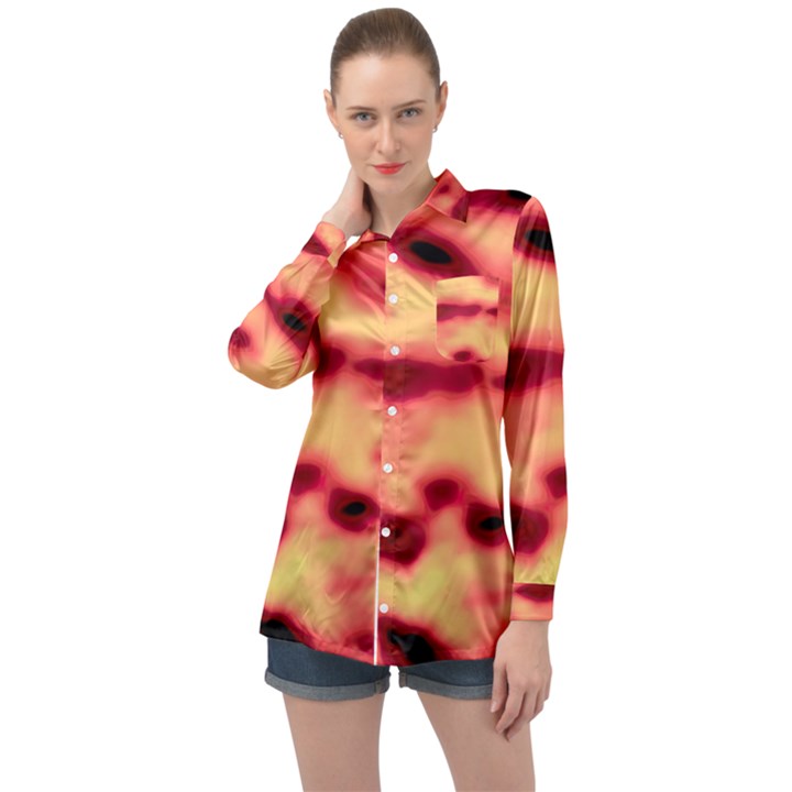 Red Waves Flow Series 4 Long Sleeve Satin Shirt