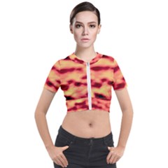 Red Waves Flow Series 4 Short Sleeve Cropped Jacket by DimitriosArt