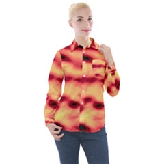 Red Waves Flow Series 4 Women s Long Sleeve Pocket Shirt