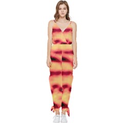 Red Waves Flow Series 4 Sleeveless Tie Ankle Chiffon Jumpsuit by DimitriosArt