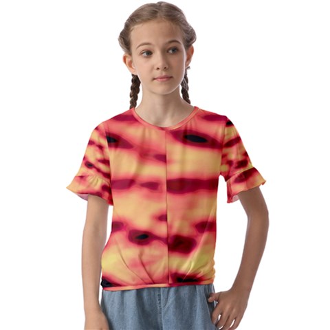 Red Waves Flow Series 4 Kids  Cuff Sleeve Scrunch Bottom Tee by DimitriosArt