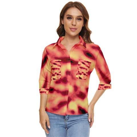 Red Waves Flow Series 4 Women s Quarter Sleeve Pocket Shirt by DimitriosArt