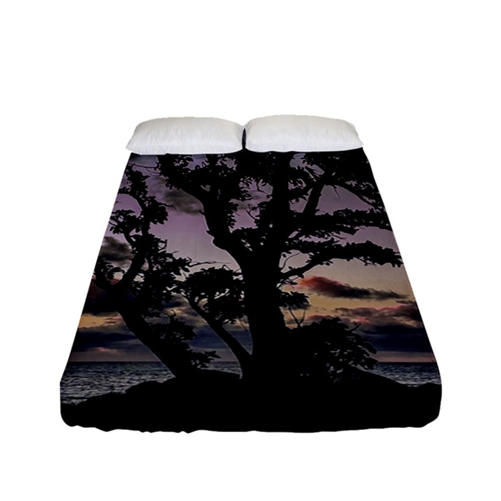 Sunset Coastal Park Landscape, Montevideo Uruguay Fitted Sheet (Full/ Double Size)