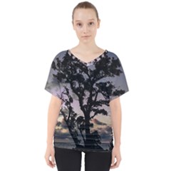 Sunset Coastal Park Landscape, Montevideo Uruguay V-neck Dolman Drape Top by dflcprintsclothing