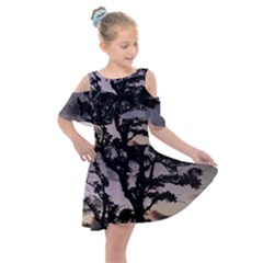 Sunset Coastal Park Landscape, Montevideo Uruguay Kids  Shoulder Cutout Chiffon Dress by dflcprintsclothing