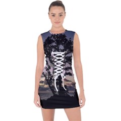 Sunset Coastal Park Landscape, Montevideo Uruguay Lace Up Front Bodycon Dress by dflcprintsclothing