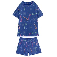 Christmas Candy Canes Kids  Swim Tee And Shorts Set by SychEva