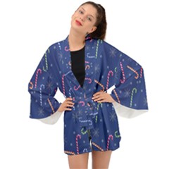 Christmas Candy Canes Long Sleeve Kimono by SychEva