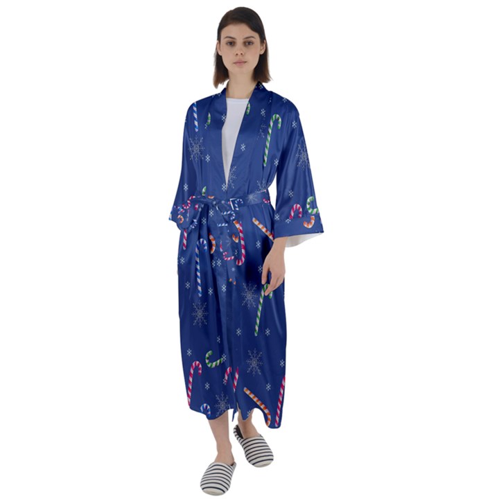 Christmas Candy Canes Maxi Satin Kimono