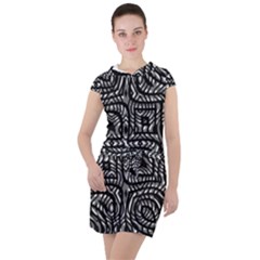 Black And White Abstract Tribal Print Drawstring Hooded Dress by dflcprintsclothing