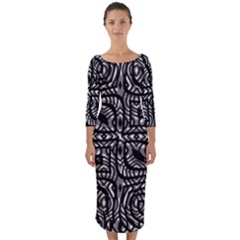 Black And White Abstract Tribal Print Quarter Sleeve Midi Bodycon Dress by dflcprintsclothing