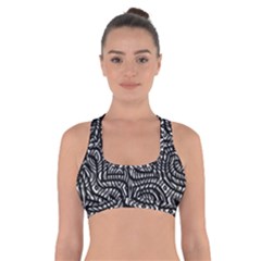 Black And White Abstract Tribal Print Cross Back Sports Bra