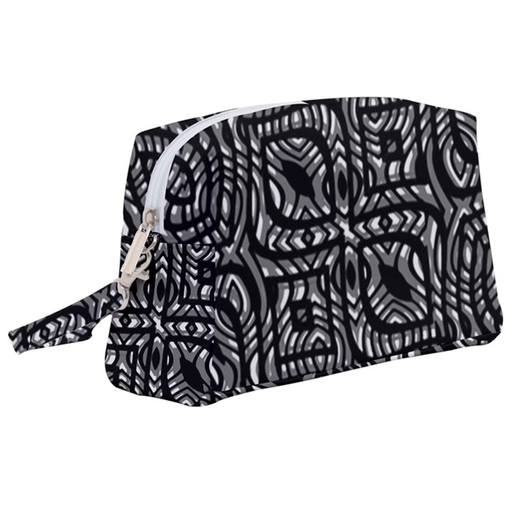 Black And White Abstract Tribal Print Wristlet Pouch Bag (Large)